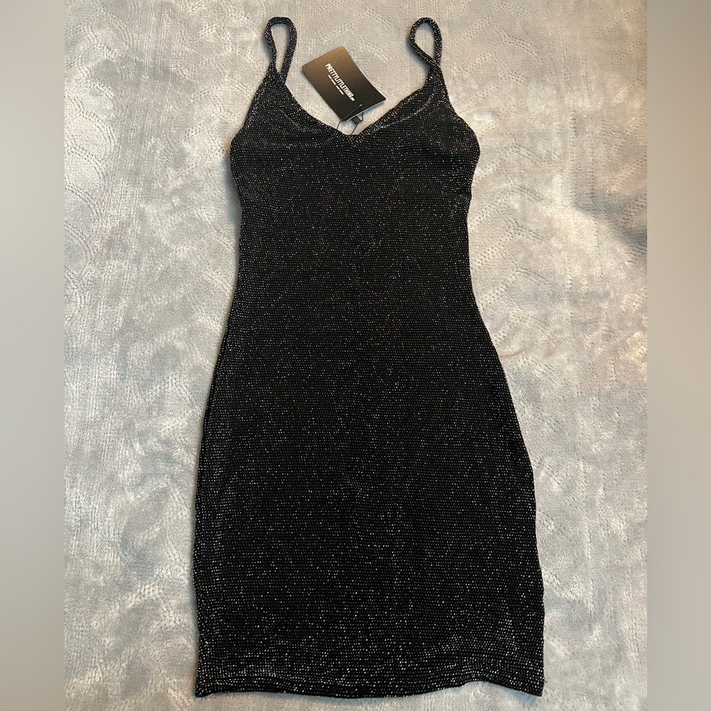 NEW Black Strappy Textured Glitter Sparkly Bodycon Mini Dress